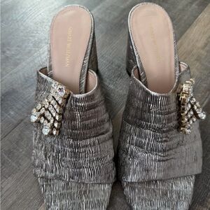 Stuart Weitzman Theone Jeweled Slides in Silver Metallic
